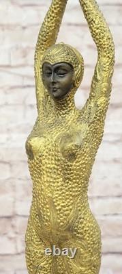 Signée Bronze Sculpture Rare Art Déco Chiparus Statue Sur Marbre Base Or Patine