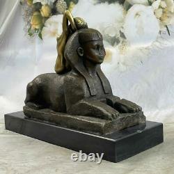 Signée Bronze Sculpture Sphinx Chair Nymphe Mythologie Statue Sur Marbre Base