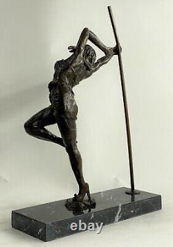 Signée Bronze Statue Art Déco Danseuse Détaillé Sculpture Sur Marbre Base