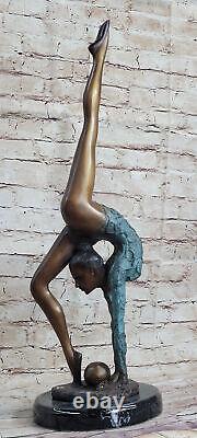 Signée Bronze Statue Art Déco Gymnaste Sculpture Sur Marbre Figurine Base