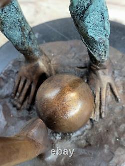 Signée Bronze Statue Art Déco Gymnaste Sculpture Sur Marbre Figurine Base