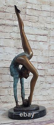 Signée Bronze Statue Art Déco Gymnaste Sculpture Sur Marbre Figurine Base Solde