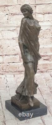 Signée Bronze Statue Art Déco Très Détaillé Fait Sculpture Sur Marbre Par