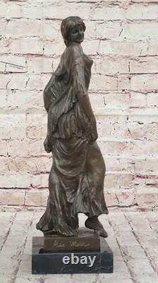 Signée Bronze Statue Art Déco Très Détaillé Fait Sculpture Sur Marbre Par