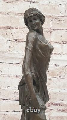 Signée Bronze Statue Art Déco Très Détaillé Fait Sculpture Sur Marbre Par