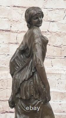 Signée Bronze Statue Art Déco Très Détaillé Fait Sculpture Sur Marbre Par