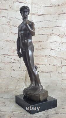 Signée Bronze Statue Chair David Mythologie Sculpture Sur Marbre Base