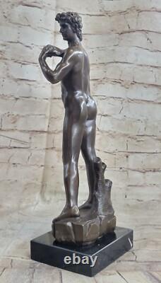 Signée Bronze Statue Chair David Mythologie Sculpture Sur Marbre Base