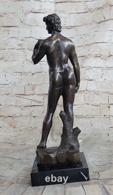 Signée Bronze Statue Chair David Mythologie Sculpture Sur Marbre Base