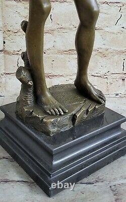 Signée Bronze Statue Chair David Mythologie Sculpture Sur Marbre de Base