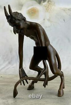 Signée Bronze Statue Chair Satyre Érotique Détaillé Sculpture Sur Marbre Sale Nr
