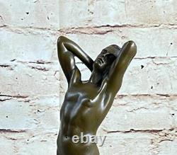 Signée Bronze Statue Gay Art Déco Nu Sculpture Figurine Marbre Base Art Figurine