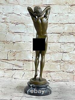 Signée Bronze Statue Gay Art Déco Nu Sculpture Figurine Marbre Base Art Figurine