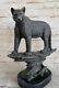 Signée Bronze Sur Marbre Montagne Lion Puma Cougar Chat Statue Sculpture Art