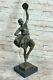 Signée Bruno Zach Bondissant Danseuse Bronze Marbre Sculpture Statue De Figurine