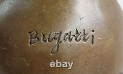 Signée Bugatti Bronze Asiatique Sculpture Sur Marbre Base Figurine