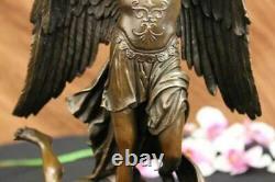 Signée Carpeaux Good vs Evil Ange Frappant Diable Bronze Marbre Sculpture Statue