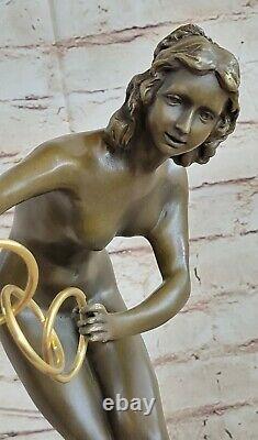 Signée Chair Acrobate Femme Bronze Sculpture Marbre Statue Art Déco Fonte Figure