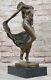 Signée Chair Bronze Sculpture Art Décor Danseuse Statue Sur Marbre Base Solde