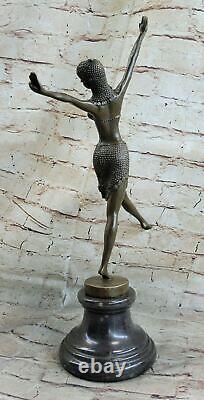 Signée Chair Danseuse Solide Bronze Sculpture Statue Figurine Marbre Cadeau Art