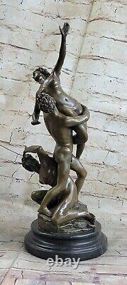 Signée Chair Viol De The Sabine Femme Bronze Marbre Base Figurine Mythique