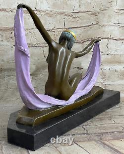 Signée Chiparus Charmant Danseuse Bronze Marbre Statue Sculpture Or 10 Ouvre