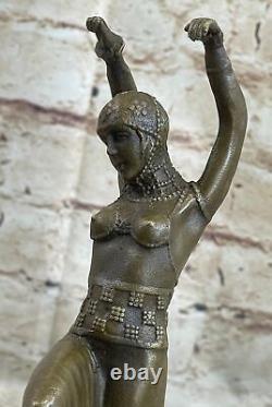 Signée Chiparus Érotique Pose Danseuse Bronze Sculpture Statue Marbre Base Ouvre