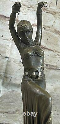 Signée Chiparus Érotique Pose Danseuse Bronze Sculpture Statue Marbre Figurine