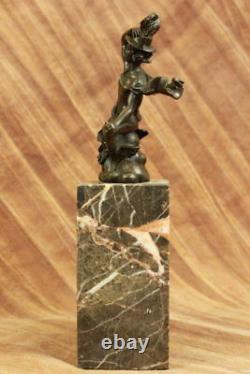 Signée Classique Bronze Statue De Dédicacée Mercure Volant Figurine Marbre