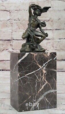 Signée Classique Bronze Statue De Flying Mercury Sculpture Marbre Figurine
