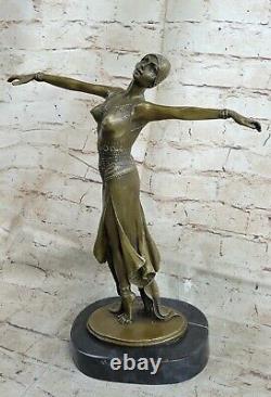 Signée D. H Chiparus, Bronze Art Déco Danseuse Sculpture Nouveau Figurine Marbre