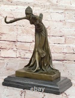 Signée D. H Chiparus, Bronze Art Déco Danseuse Sculpture Nouveau Marbre Nr