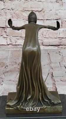 Signée D. H Chiparus, Bronze Art Déco Danseuse Sculpture Nouveau Marbre Nr