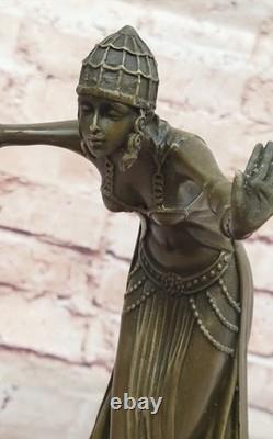 Signée D. H Chiparus, Bronze Art Déco Danseuse Sculpture Nouveau Marbre Nr