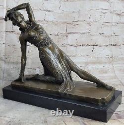 Signée Danseur Russe Chair Danseuse Art Déco Bronze Sculpture Marbre Base