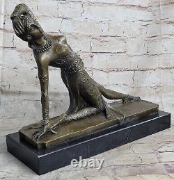 Signée Danseur Russe Chair Danseuse Art Déco Bronze Sculpture Marbre Base