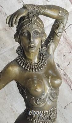 Signée Danseur Russe Chair Danseuse Art Déco Bronze Sculpture Marbre Base Statue