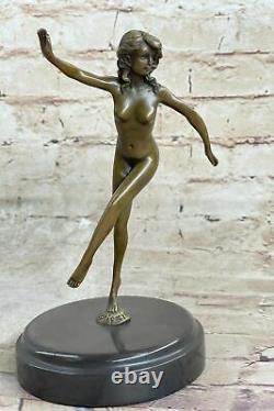 Signée Danseur Russe Danseuse Art Déco Bronze Sculpture Marbre Base Statue Chair