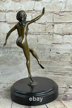 Signée Danseur Russe Danseuse Art Déco Bronze Sculpture Marbre Base Statue Chair