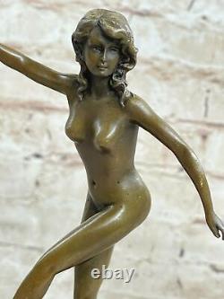 Signée Danseur Russe Danseuse Art Déco Bronze Sculpture Marbre Base Statue Chair