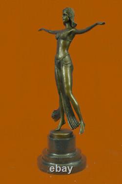 Signée Descomps Ventre Danseuse Bronze Marbre Sculpture Fonte Figurine Décor Nr