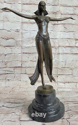 Signée Descomps Ventre Danseuse Bronze Marbre Sculpture Fonte Figurine Ouvre