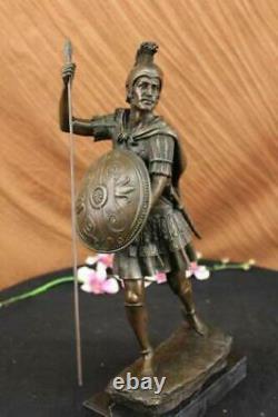 Signée Drouot Romain Legion Soldat Guerrier Bronze Marbre Sculpture Statue Décor