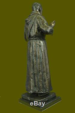 Signée Et Numéroté Édition Limitée Saint Pio Italien Bronze Marbre Sculpture