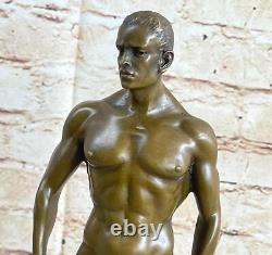 Signée Fait Depict De Chair Gay Homme Bronze Sculpture Marbre Figurine Base