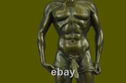 Signée Fait Depict De Chair Gay Homme Bronze Sculpture Marbre Figurine Base