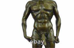 Signée Fait Depict De Chair Gay Homme Bronze Sculpture Marbre Figurine Base
