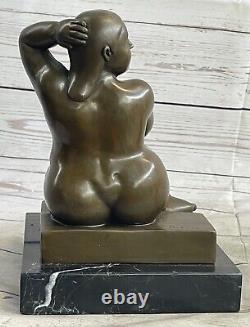 Signée Fernando Botero Jeune Fille Bronze Sculpture Sur Marbre Base Art Large