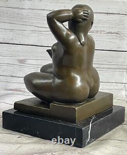 Signée Fernando Botero Jeune Fille Bronze Sculpture Sur Marbre Base Art Large