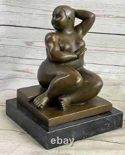 Signée Fernando Botero Jeune Fille Bronze Sculpture Sur Marbre Base Moderne Art